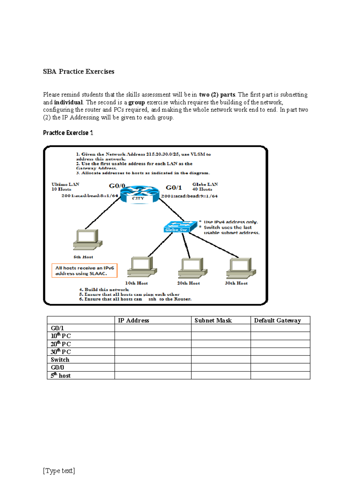 Skills exam practice V1(1) - SBA Practice Exercises Please remind ...