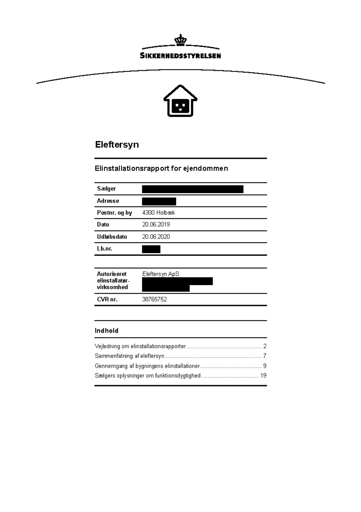 El Installation - Eleftersyn Elinstallationsrapport For Ejendommen ...