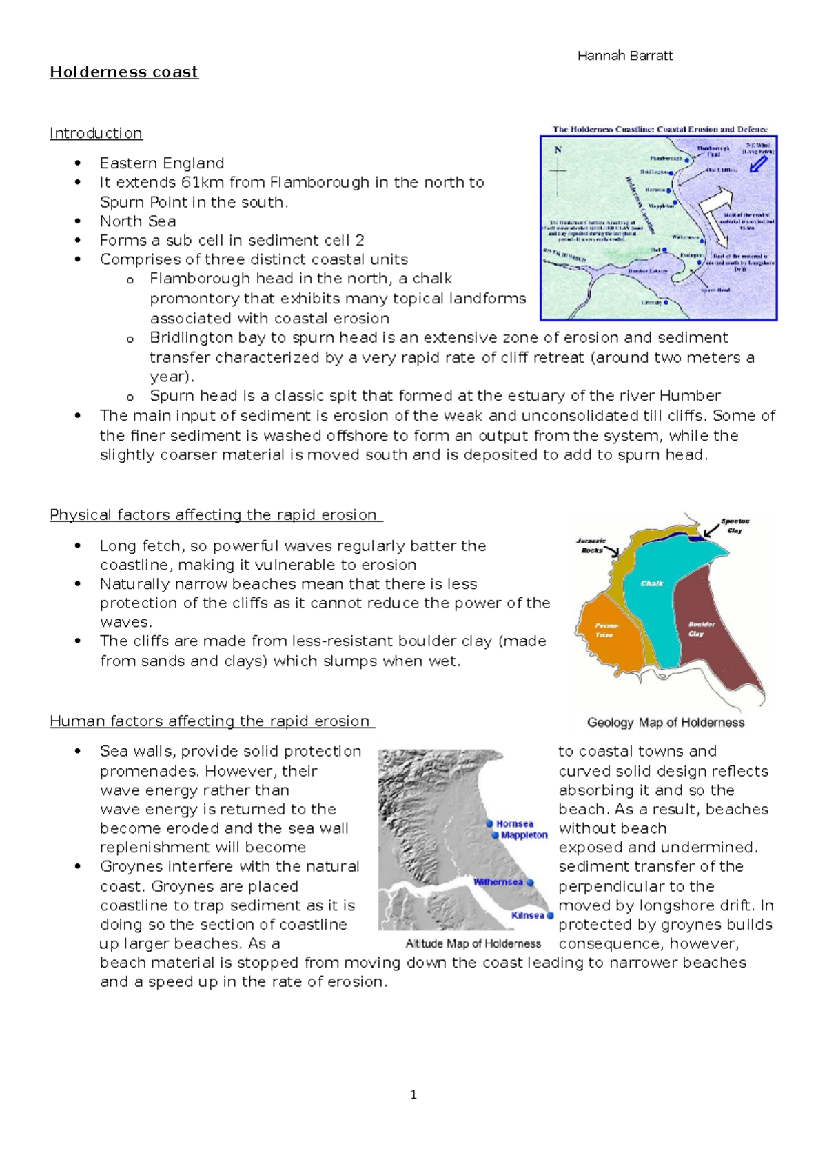 Holderness coast - Hannah Barratt Holderness coast Introduction Eastern ...