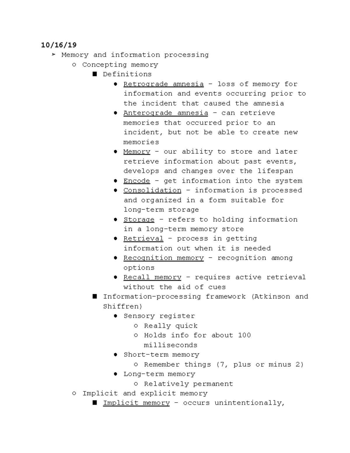 Memory and Information Processing - 10/16/ Memory and information ...