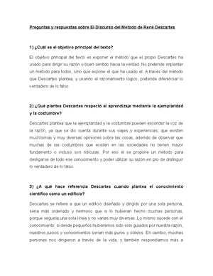 Resumen De Discurso Del M Todo De Ren Descartes Primera Parte En Este Cap Tulo Se Habla