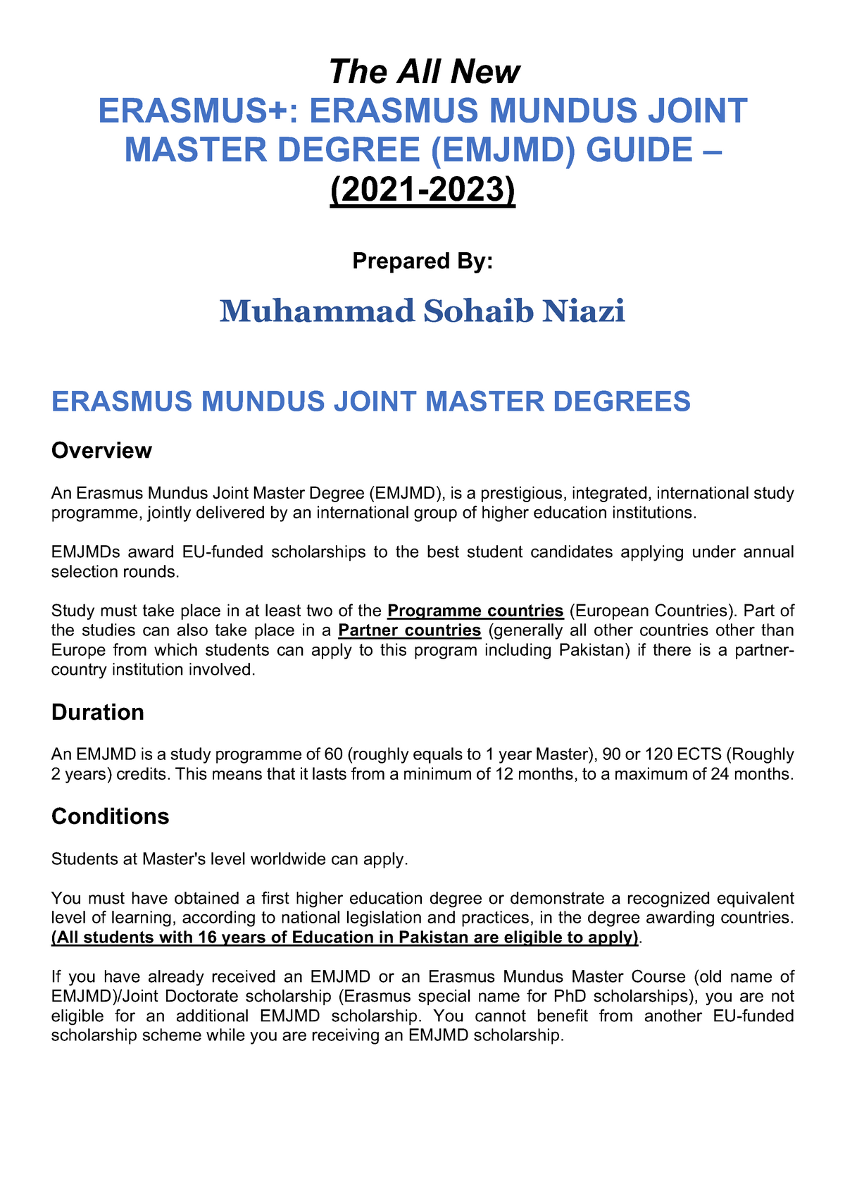 Emjmd Application Guide (202123) Sohaib Niazi The All New ERASMUS+