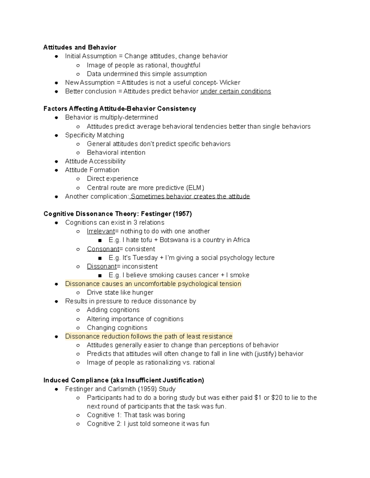 Lecture 8 Attitudes and Behavior - PSY BEH 104S - UCI - Studocu