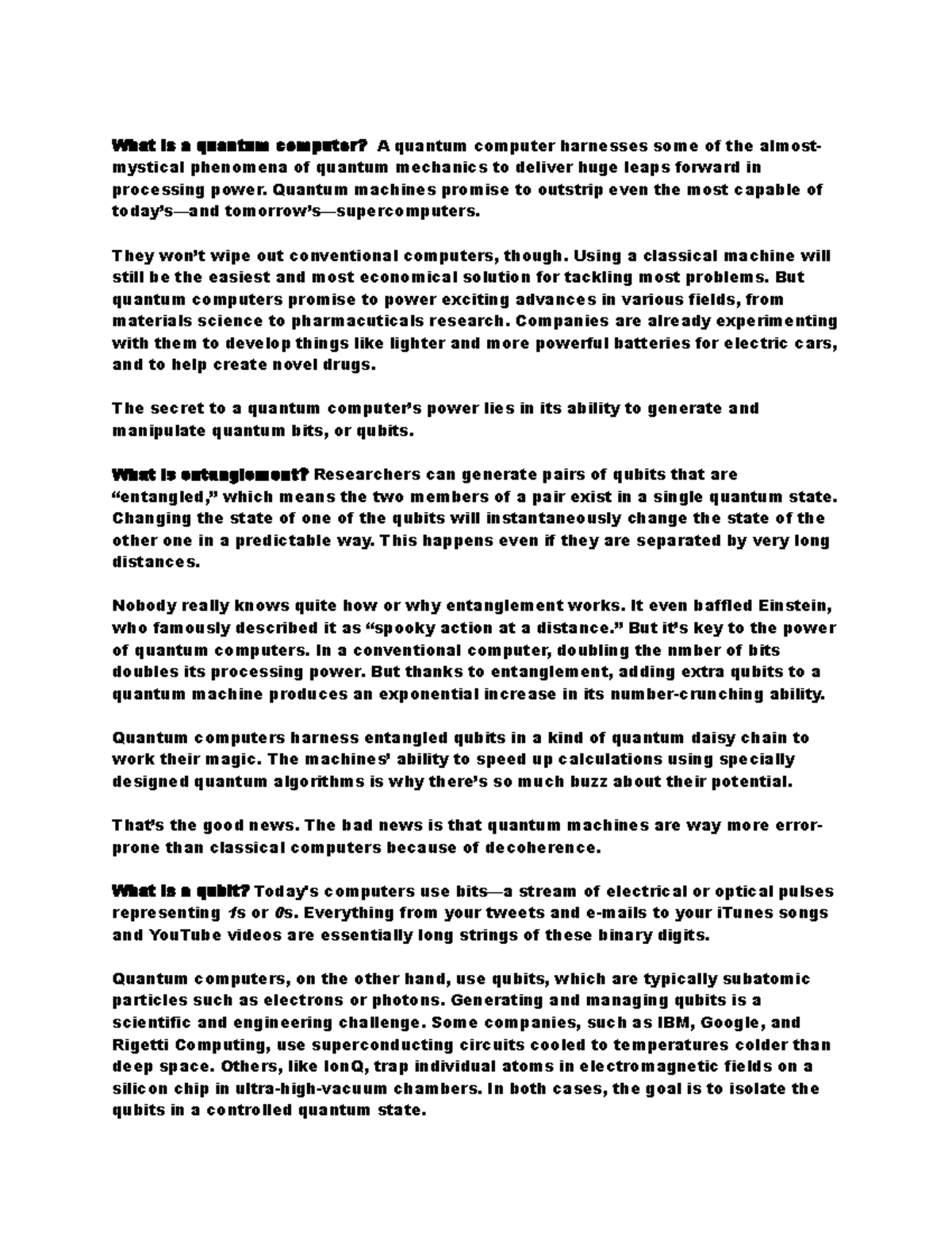 Word Processing Assignment-What is a quantum computer - What is a ...
