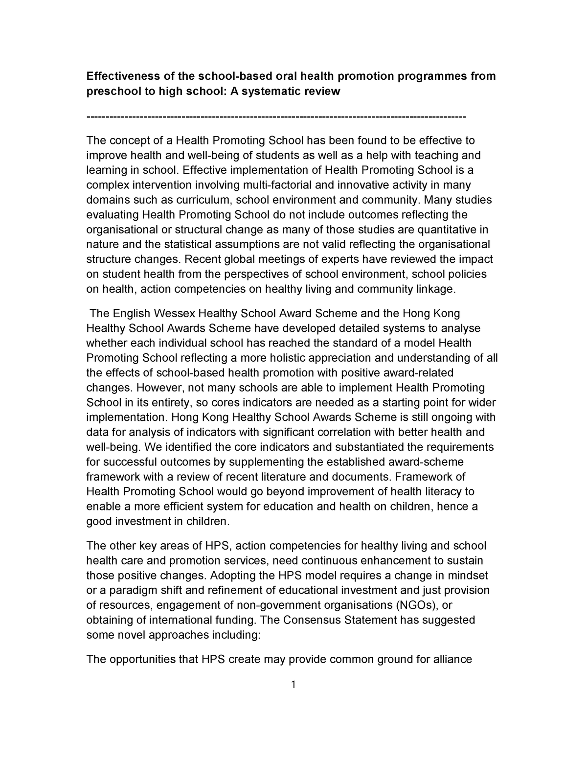 Effectiveness Of The School-based Oral Health Promotion Programmes From ...