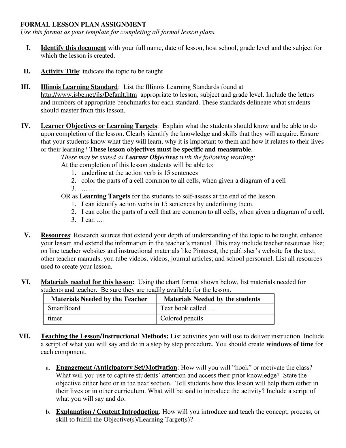 Formal Lesson Plan Assignment Rubric - FORMAL LESSON PLAN ASSIGNMENT ...