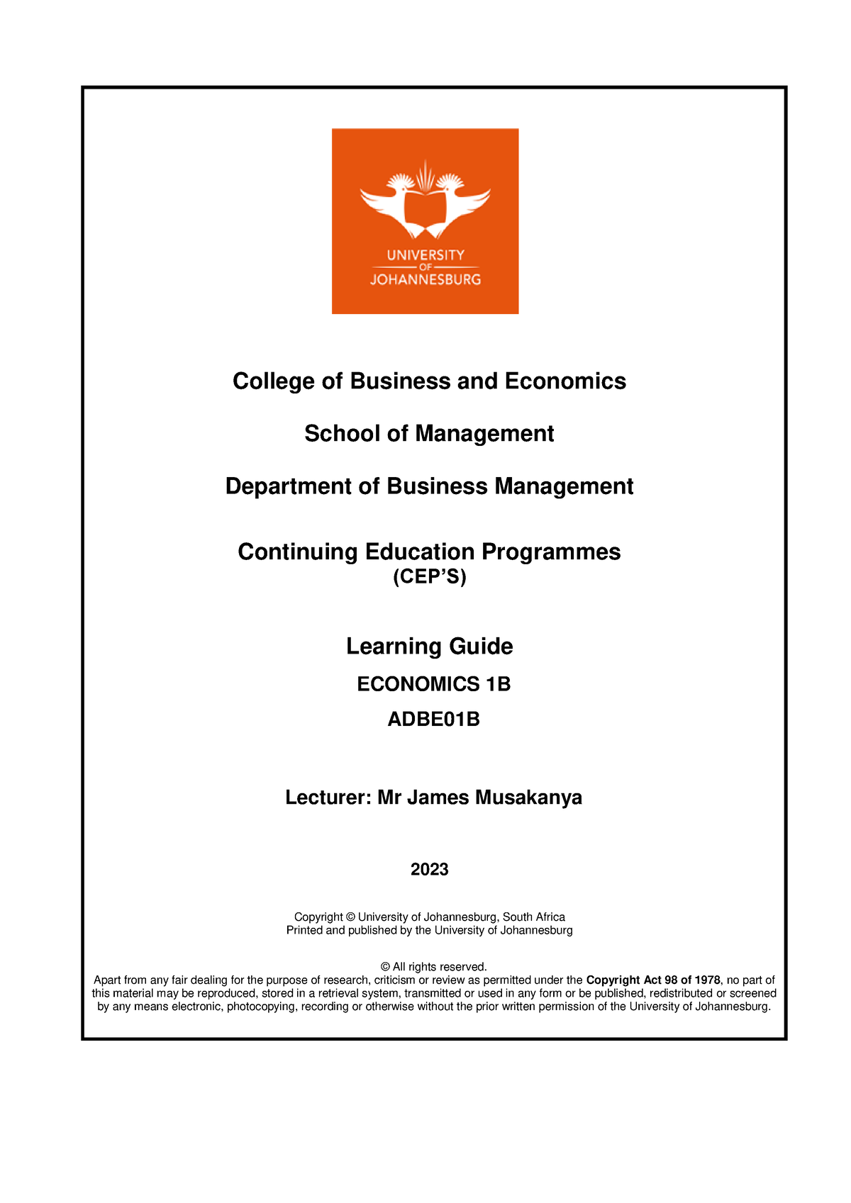 ADBE01B - Study Guide For The Module - College Of Business And ...