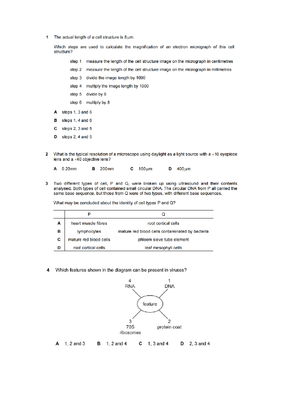 BIO 92 - MCQ Questions for Biology Exam - 1 The actual length of a cell ...