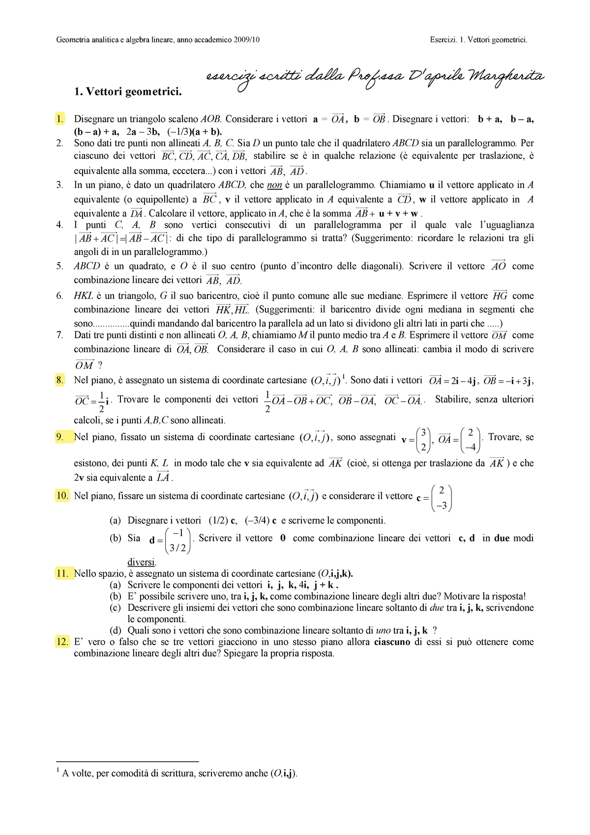 Vettori Geometrici Algebra Lineare - Geometria Analitica E Algebra ...