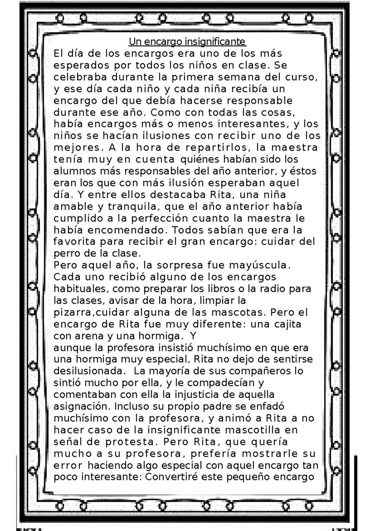 Lectura un encargo insignificante - Un encargo insignificante El día de ...