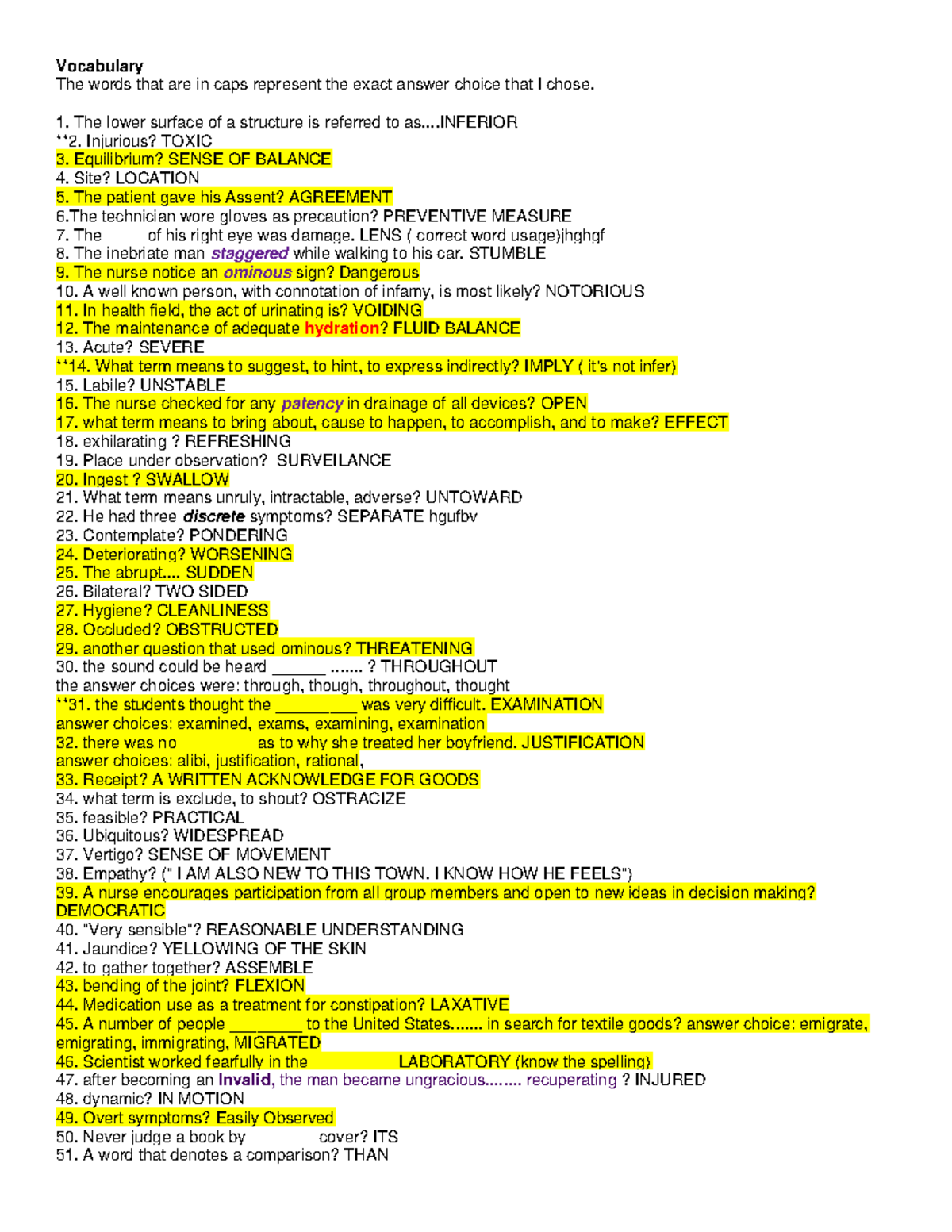 HESI Vocabulary HESI A2 VOCA Vocabulary The words that are in caps