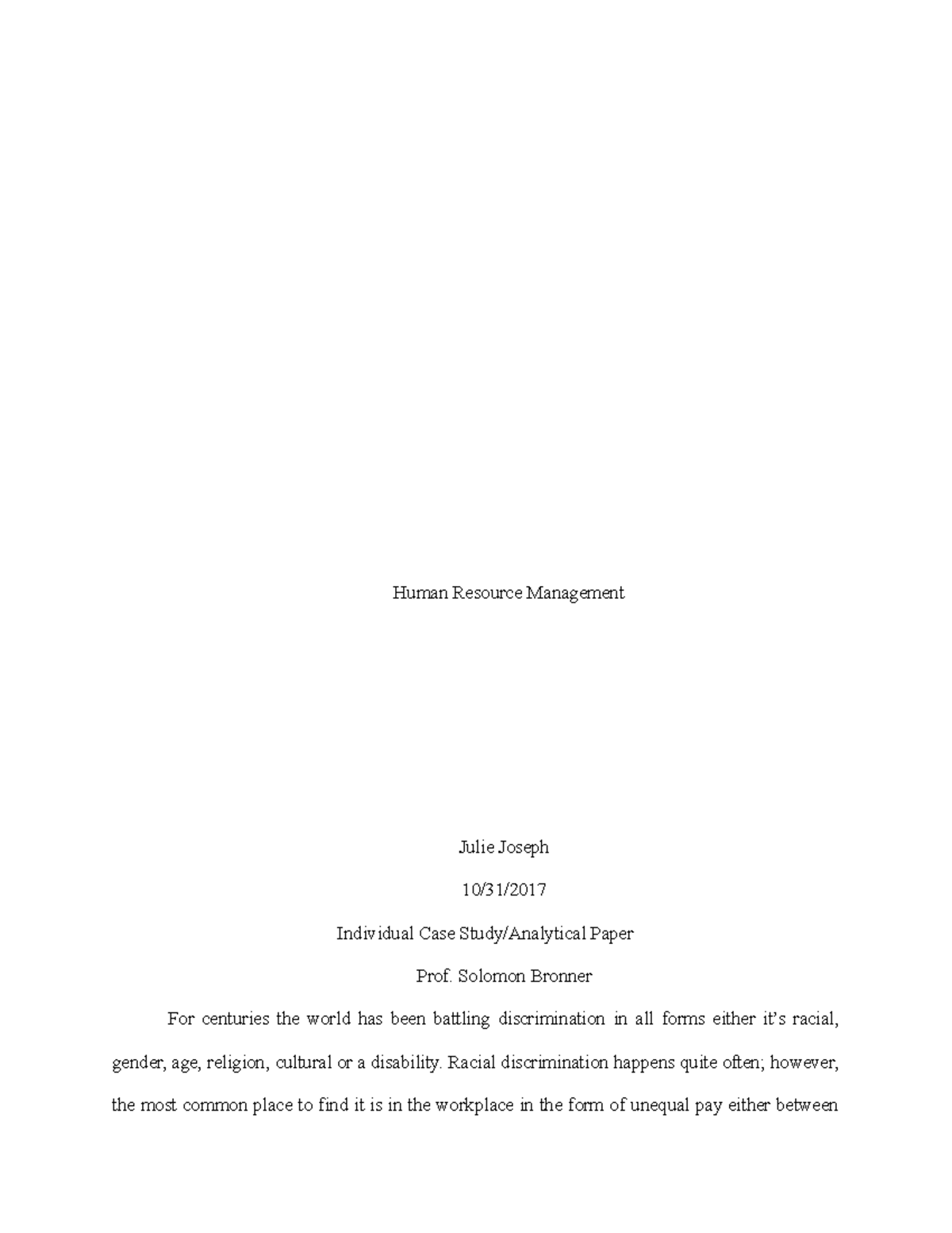 Research Paper - Human Resource Management Julie Joseph 10/31 ...