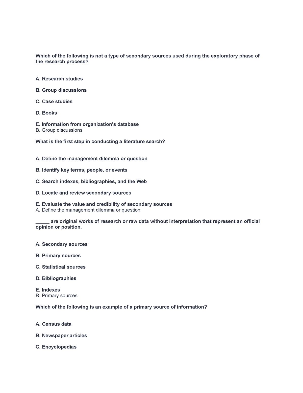 research proposal multiple choice questions and answers