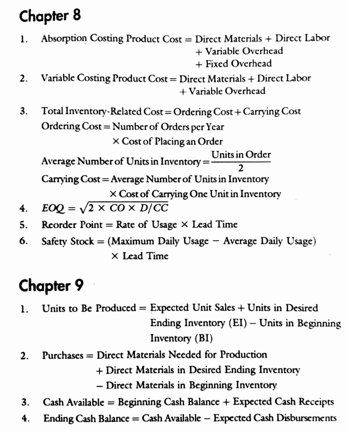 Cost Accounting Formulas - Studocu