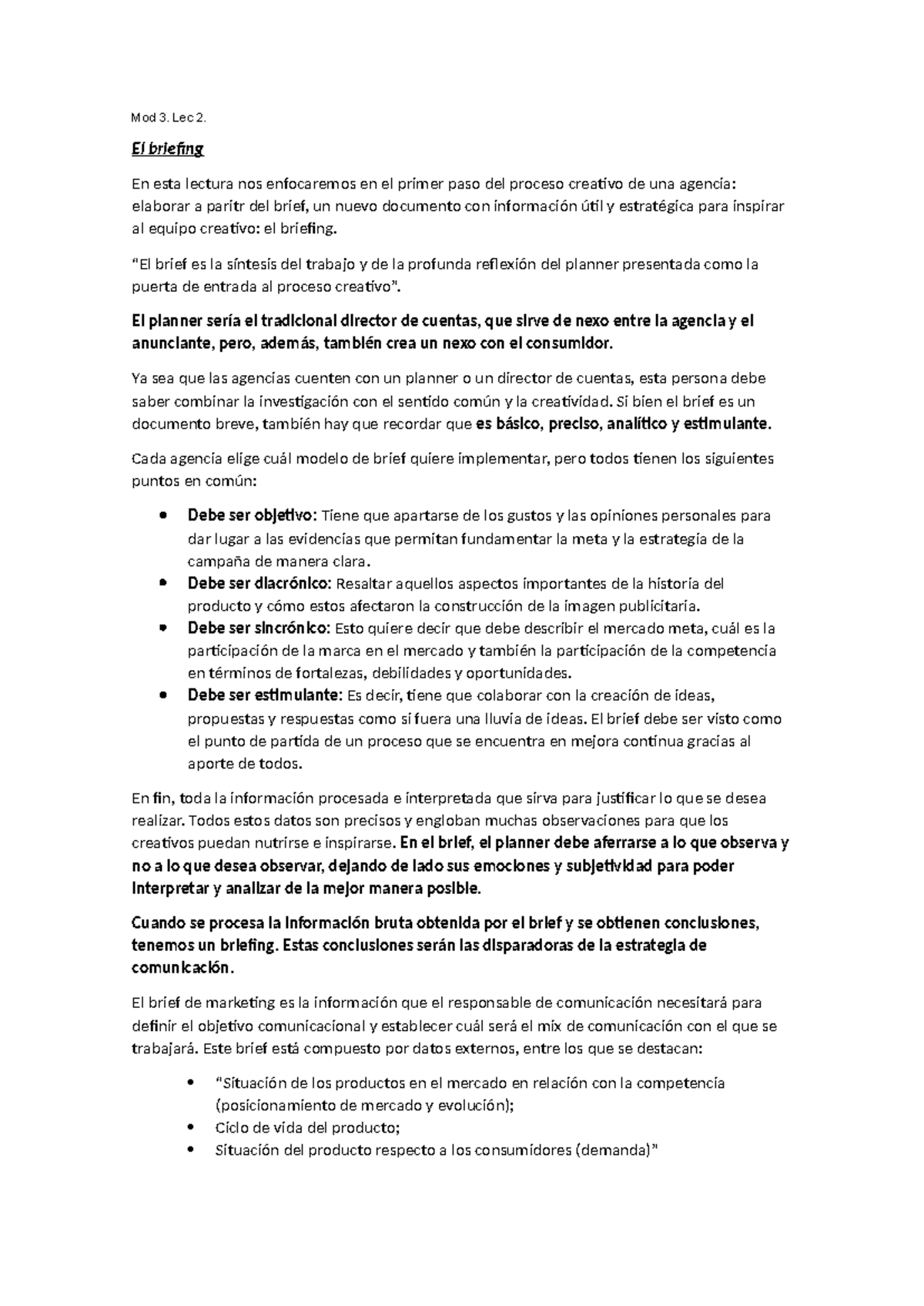 Modulo 3. Lectura 2 - Mod 3. Lec 2. El briefing En esta lectura nos ...
