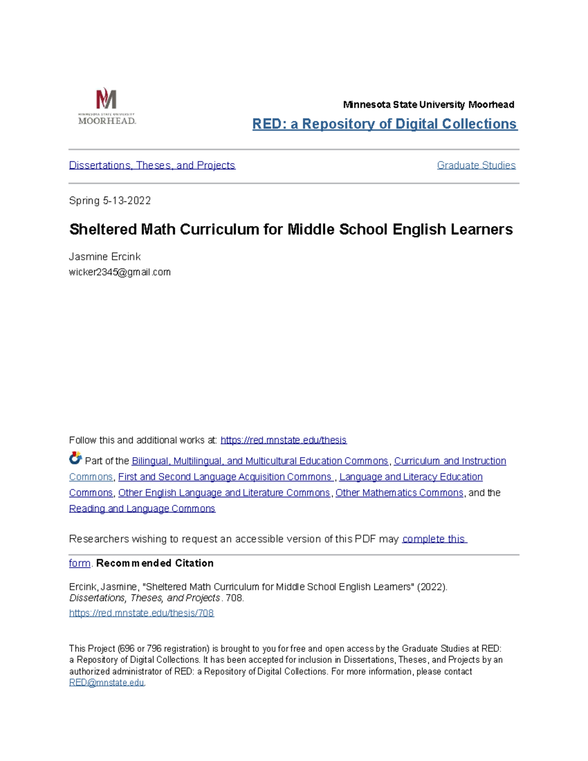 Sheltered Math Curriculum for Middle School English Learners