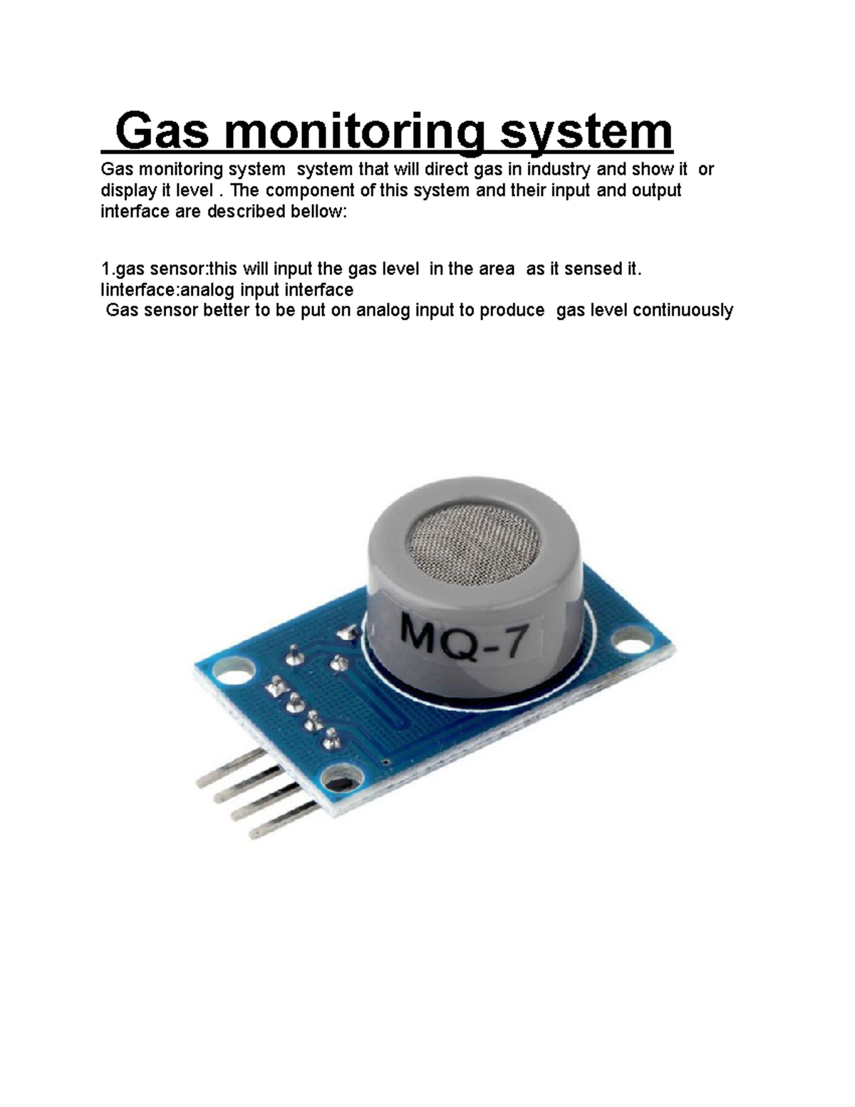 Gas monitoring system - The component of this system and their input ...