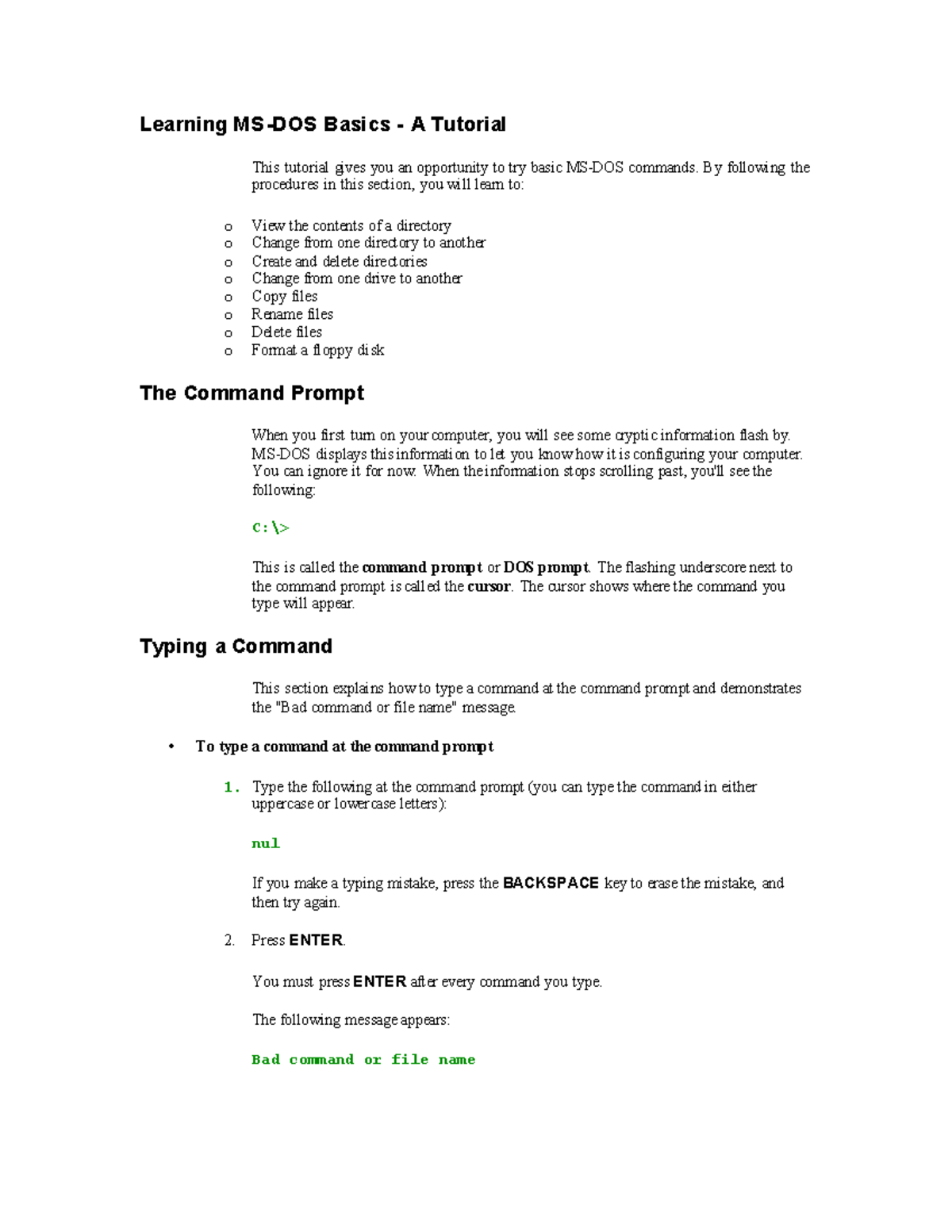 Ms dos tutorial 1 - Learning MS - DOS Basi cs - A Tutorial This ...