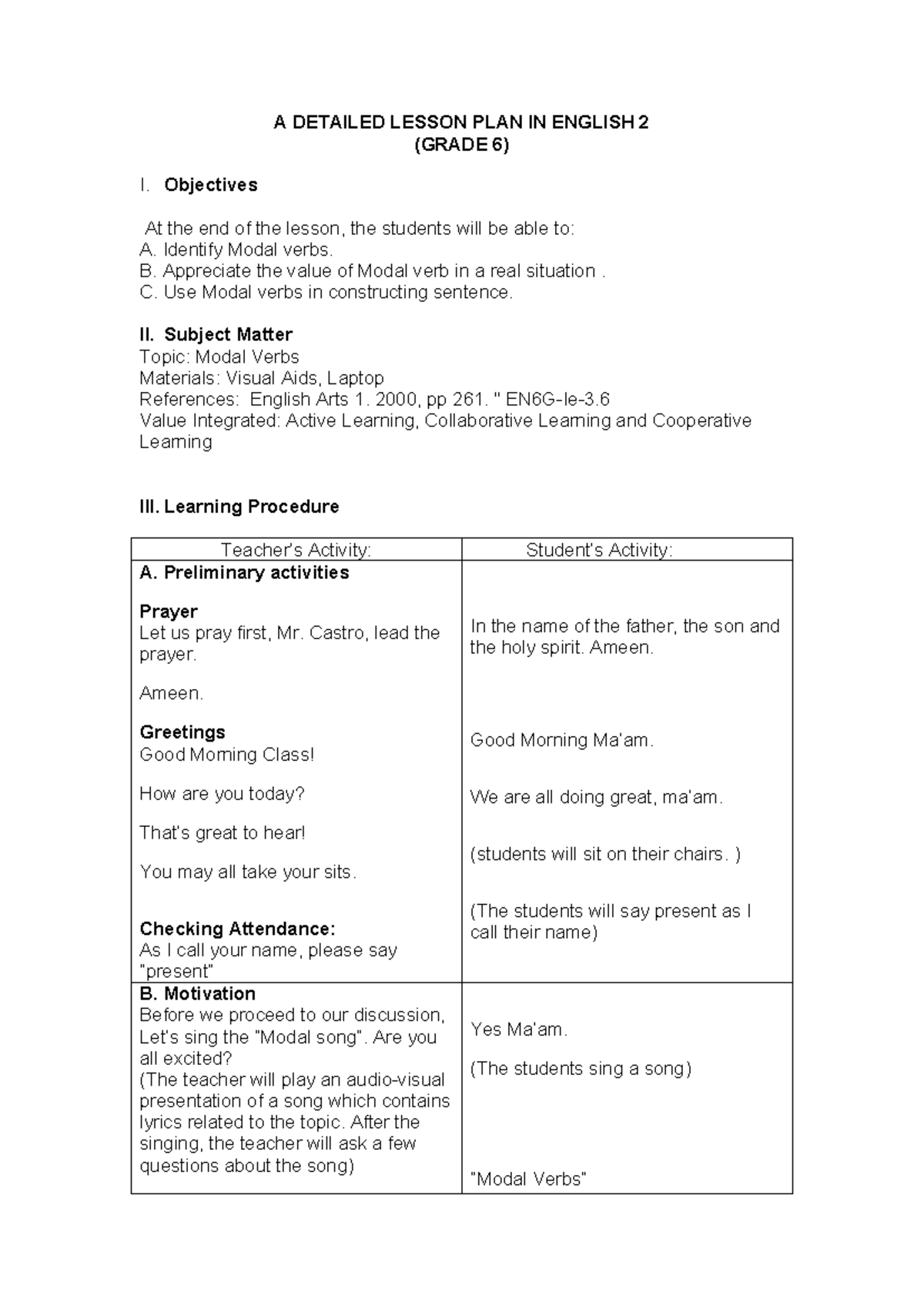 A Detailed Lesson Plan In English A Detailed Lesson Plan In