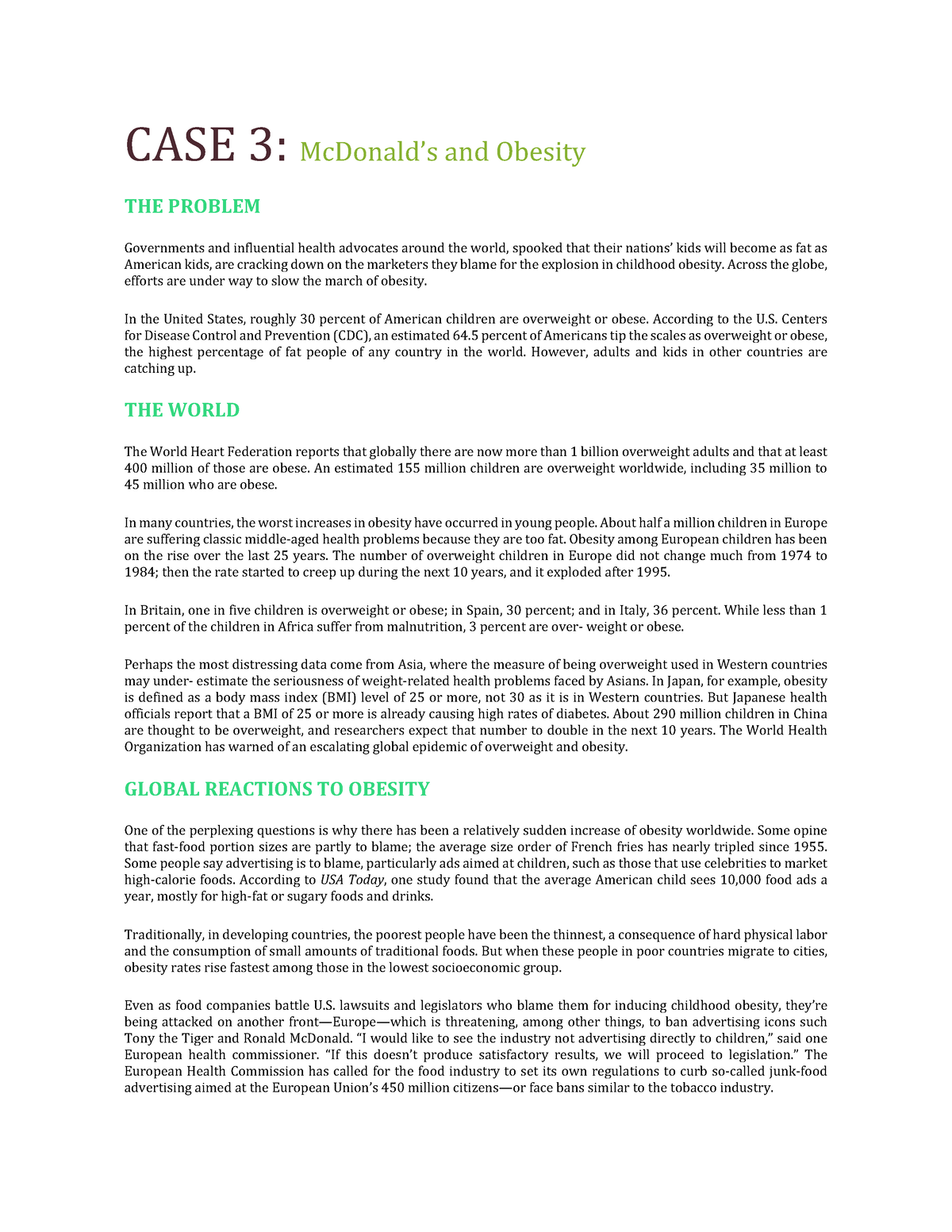 mcdonald's and obesity case study answers