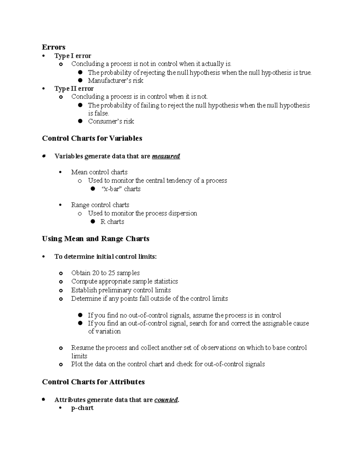 Operations Management 15 - Errors Type I error o Concluding a process ...
