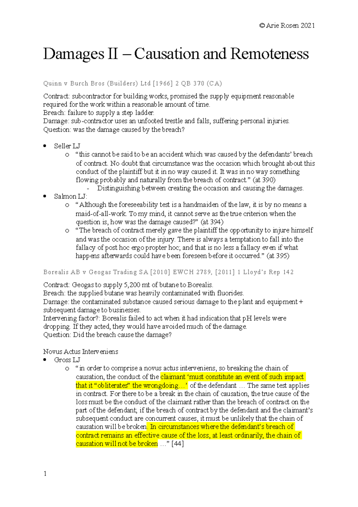 1 - Damages Lecture Notes 2 - Damages II – Causation And Remoteness ...