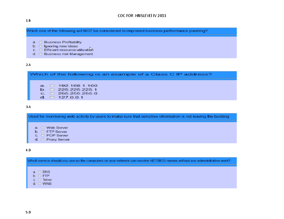 HNS level 3 and Level 4 common coc Queation 1 COC FOR HNSLEVEl IV