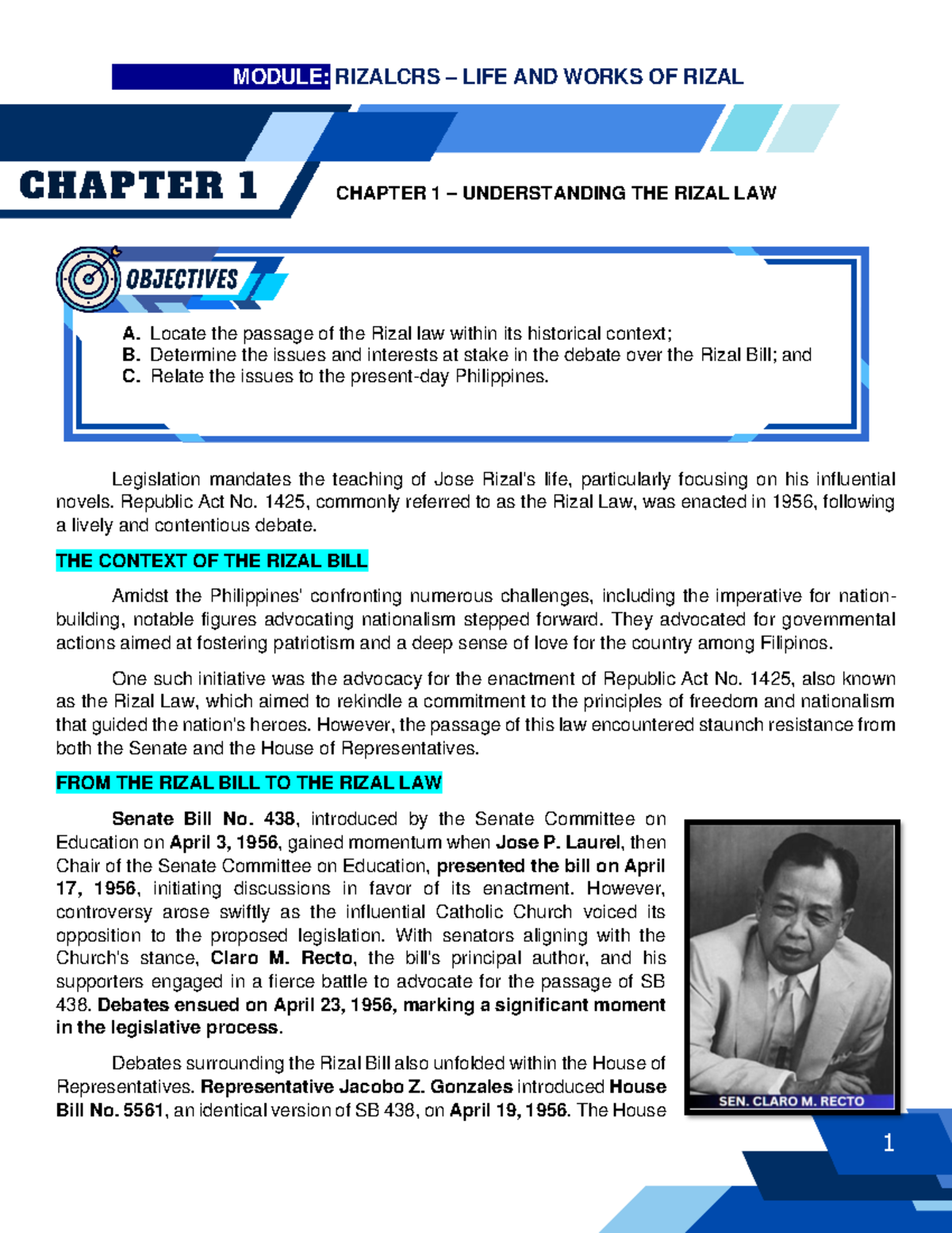 Chapter 1 – Understanding THE Rizal LAW - CHAPTER 1 – UNDERSTANDING THE ...