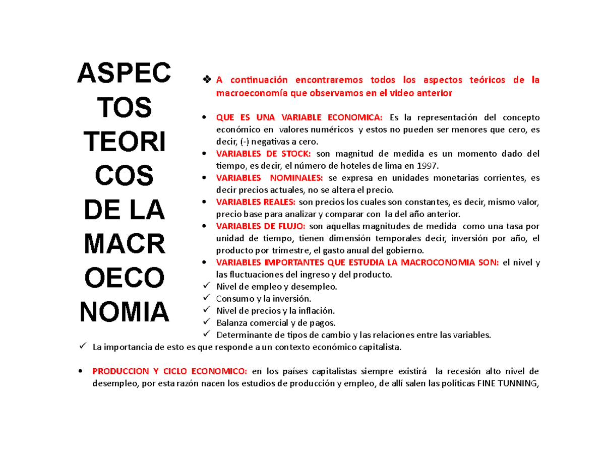 Aspectos Teoricos De La Macroeconomia Aspec Tos Teori Cos De La Macr Oeco Nomia A