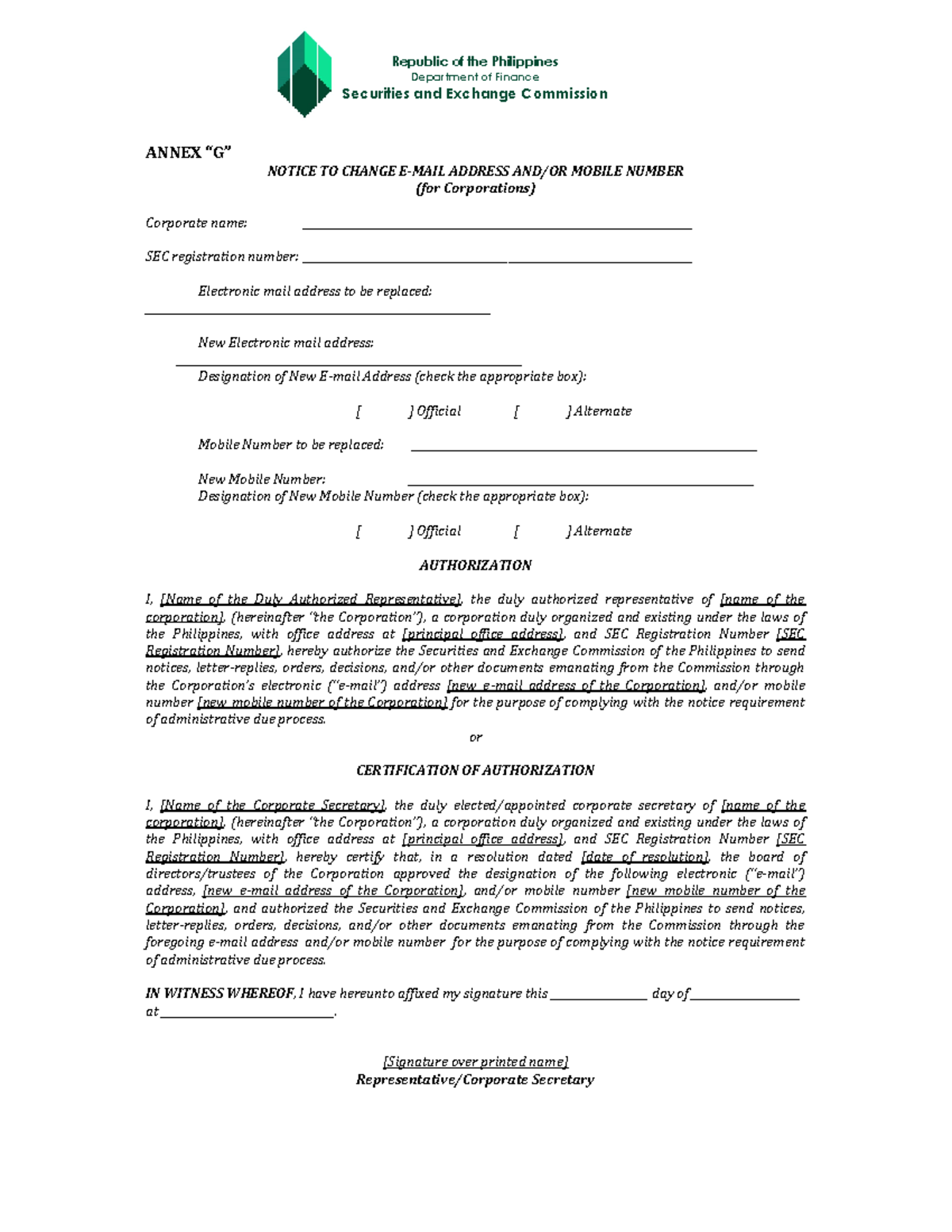 Annex G MC 28 - SEC Requirement - Republic of the Philippines ...