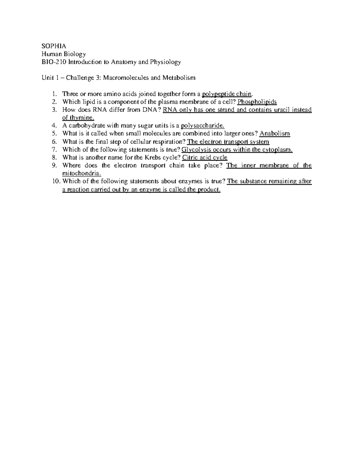 Unit 1 - Challenge 3 - SOPHIA Human Biology BIO-210 Introduction To ...