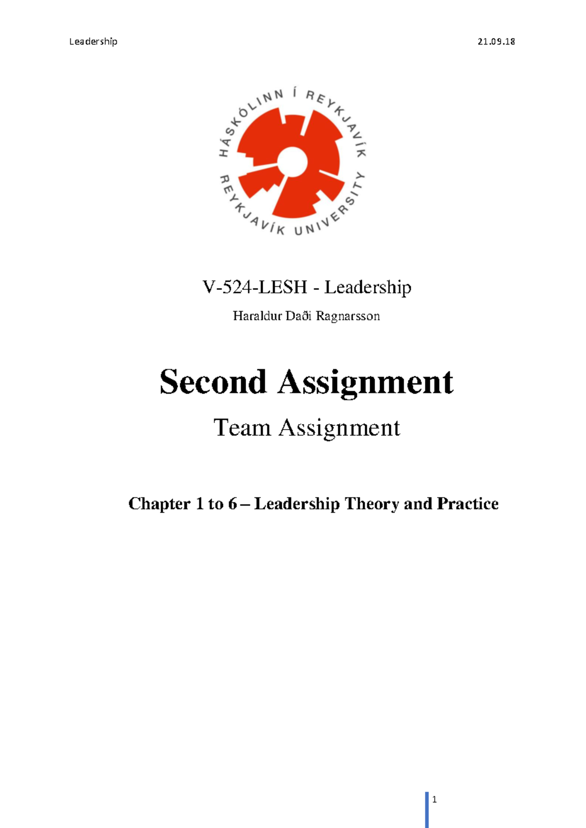 Assignment 2 final Correction - Leadership 21.09 V-524-LESH ...