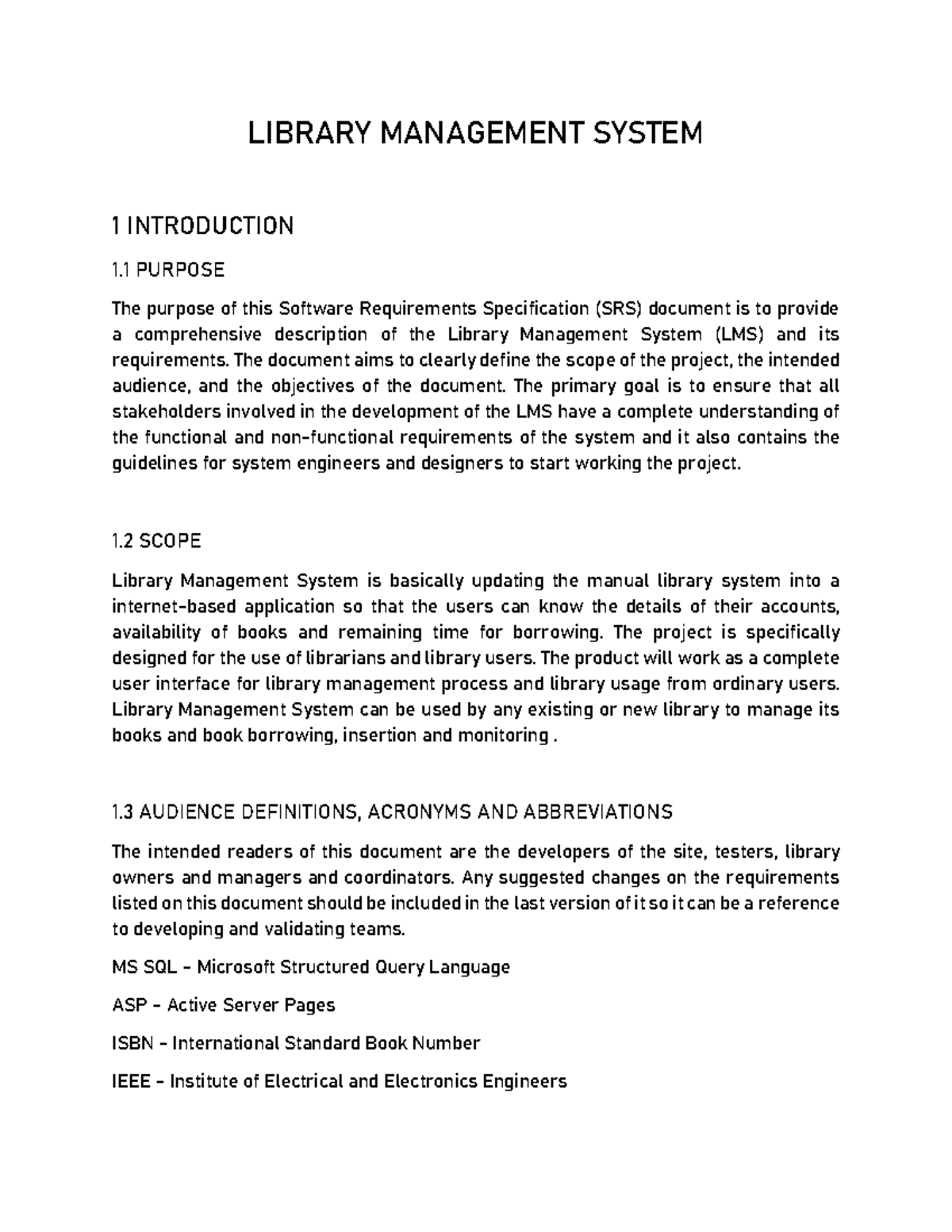 Library Management System SRS DOC exp1 - LIBRARY MANAGEMENT SYSTEM 1 ...