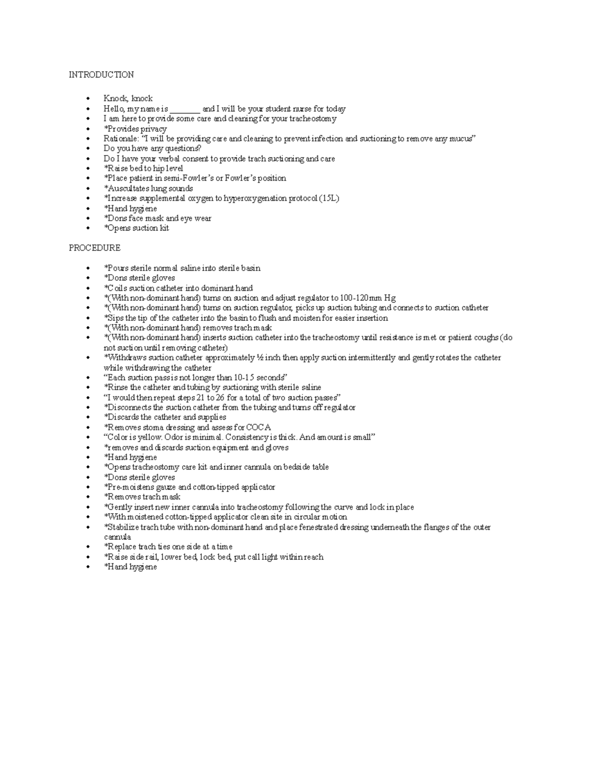 Trach care INTRODUCTION Knock, knock Hello, my name is and I will be