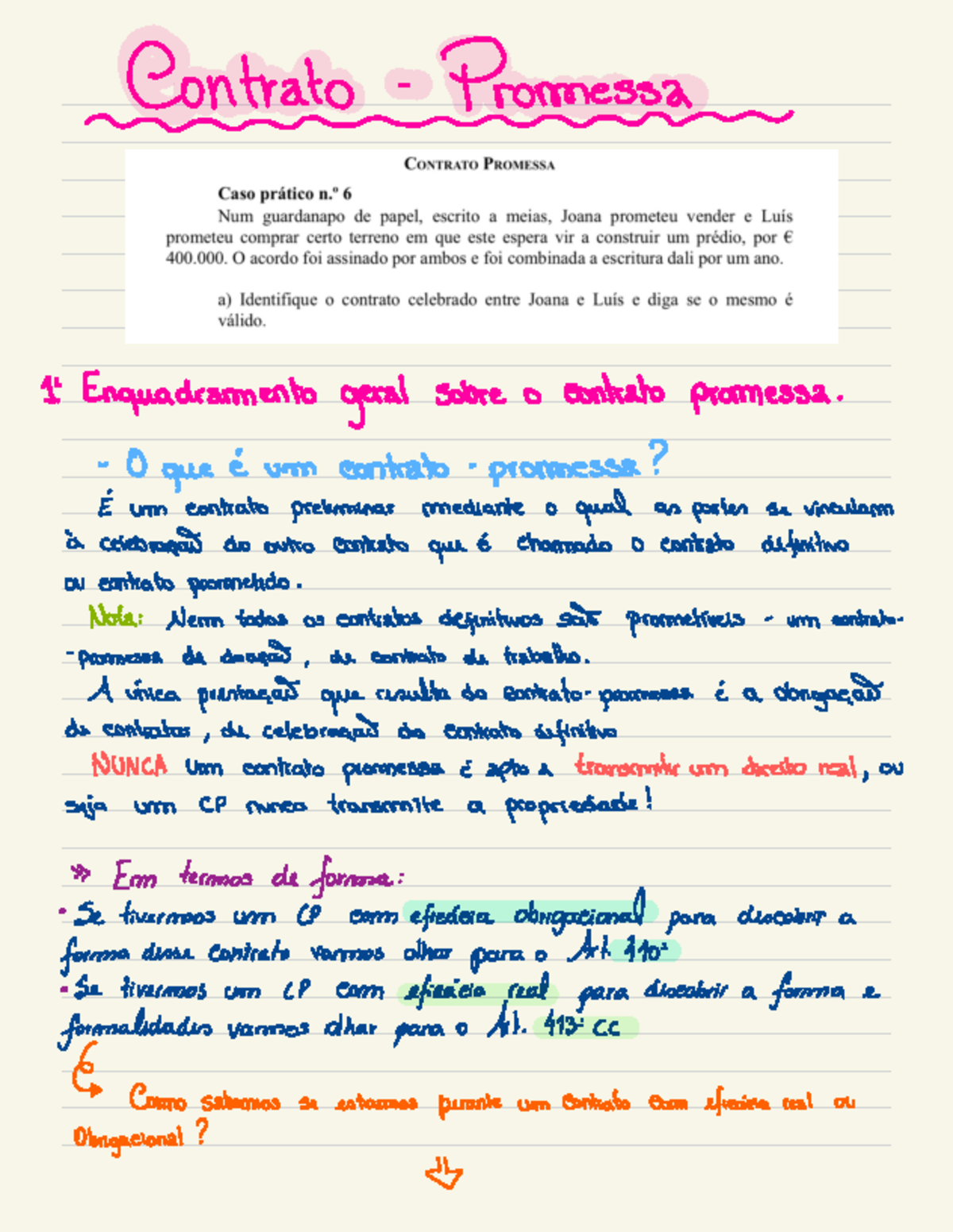 Casos Praticos Resolvidos Contrato Promessa Promessa And Enquadramento Geral Sobre O Contrato 8257