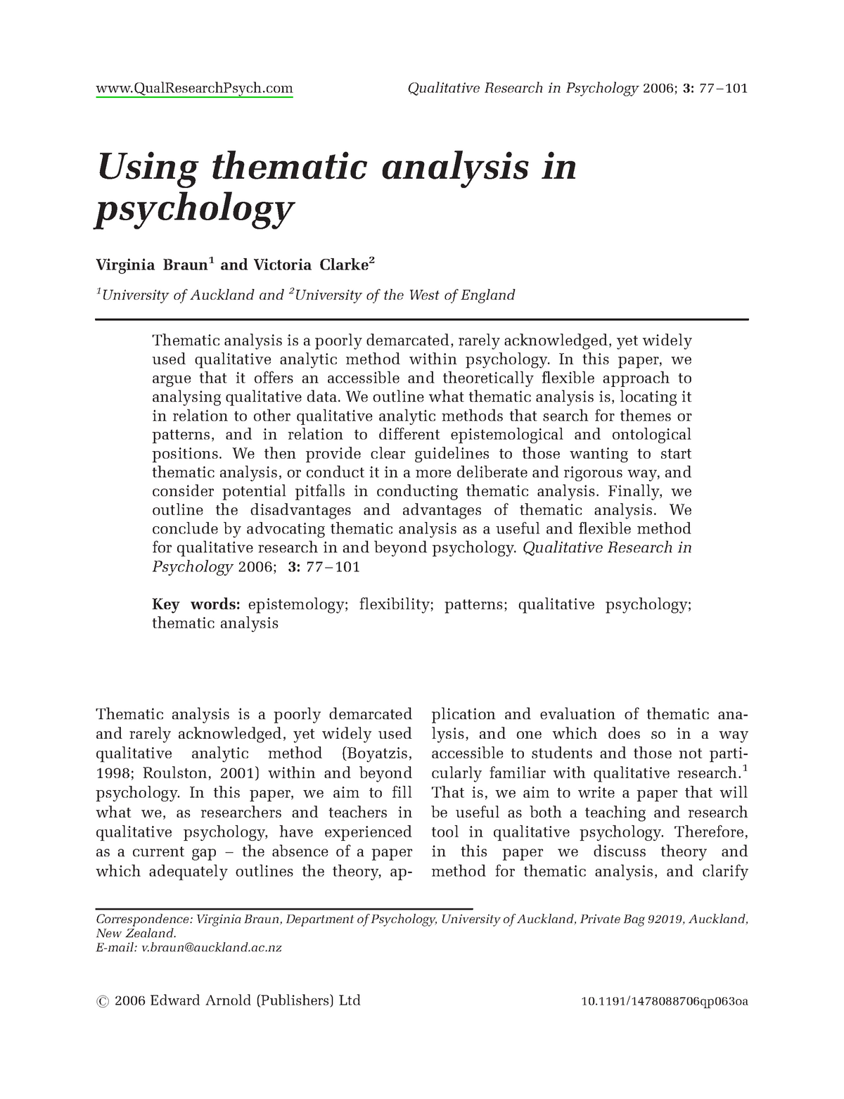 qualitative research in psychology 2006