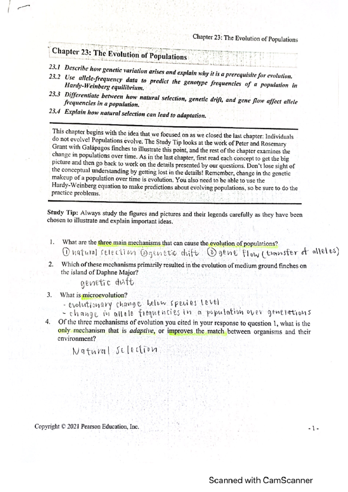 Chapt 23 notes - Evolution of populations - BIOL_SCI 201 - Studocu