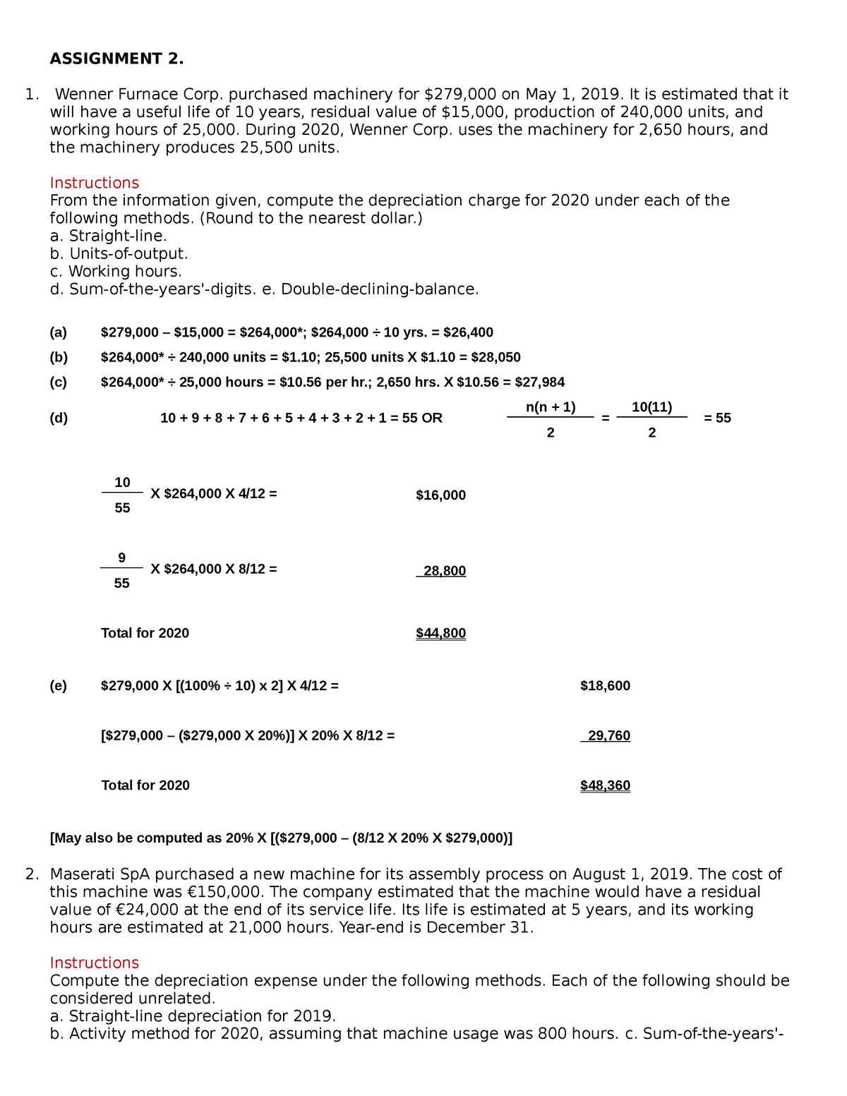 Property, plant & equipment exercises / answer key - ASSIGNMENT 2. 1