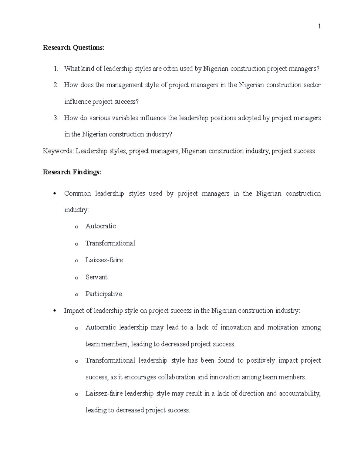 Impact of Leadership Styles on Construction Project Success.docpact of ...