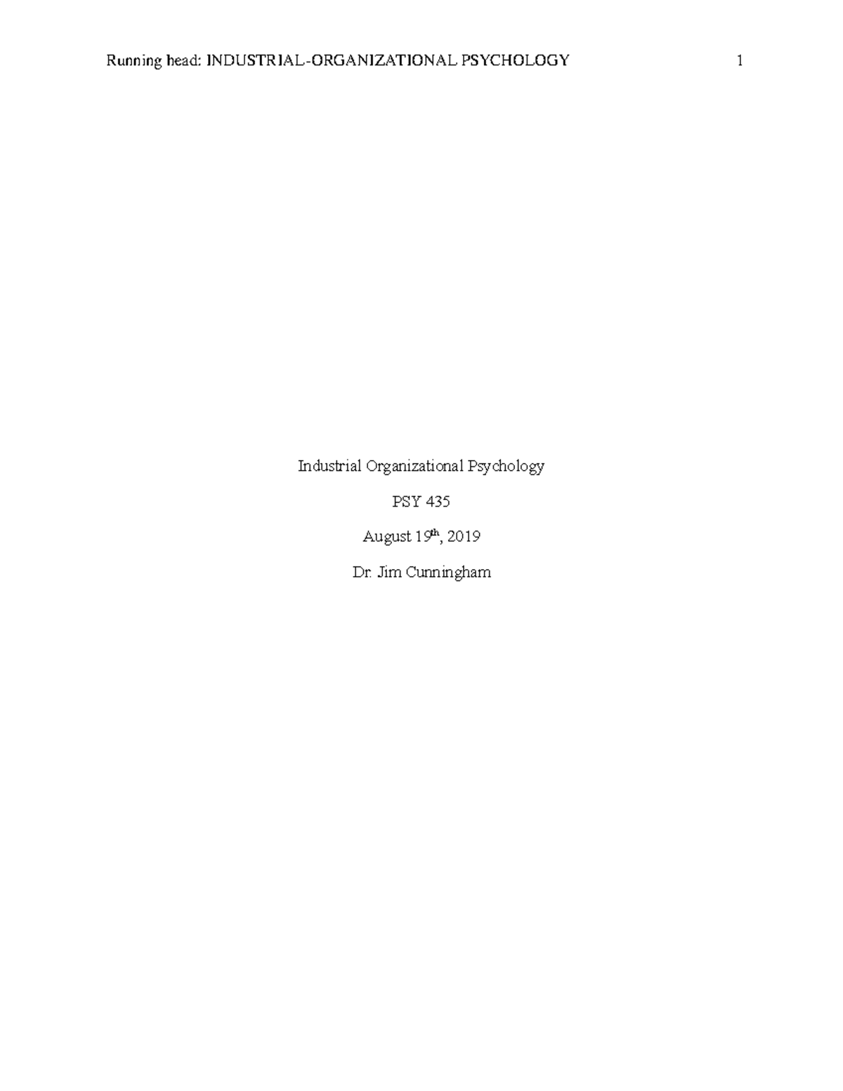 Industrial Organizational Psychology - Jim Cunningham Industrial ...