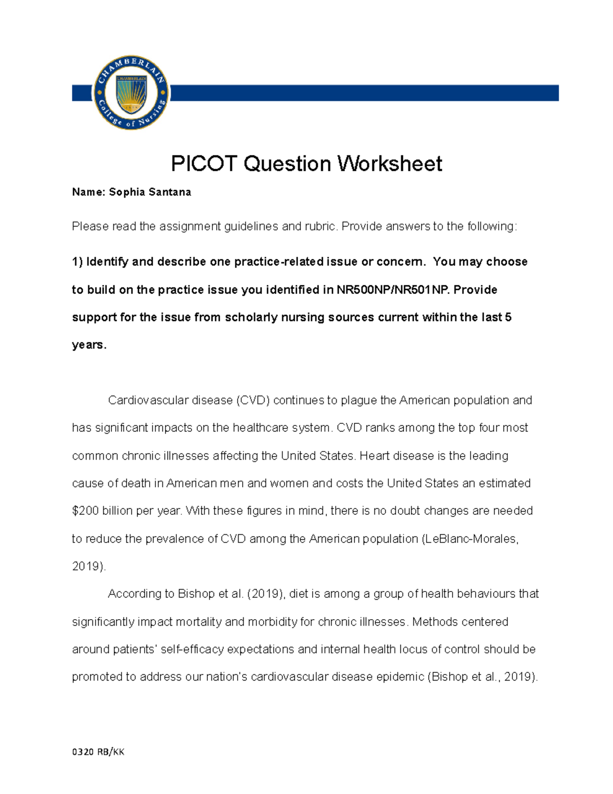 Picot Question Worksheet - NR-505 - Chamberlain University - Studocu