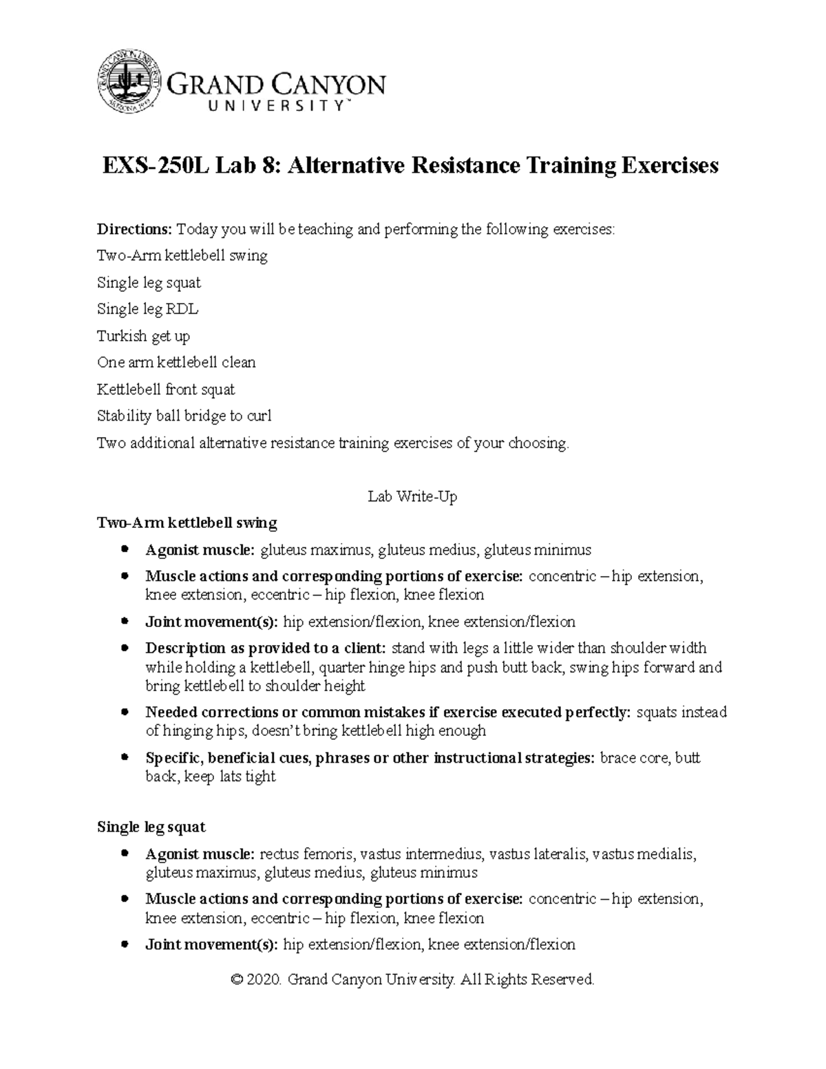 Lab 8: Alternative Resistance Training Exercises - EXS-250L Lab 8 ...