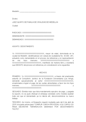 Formato Desistimiento Proceso Judicial - Medellín, Doctor, - Studocu