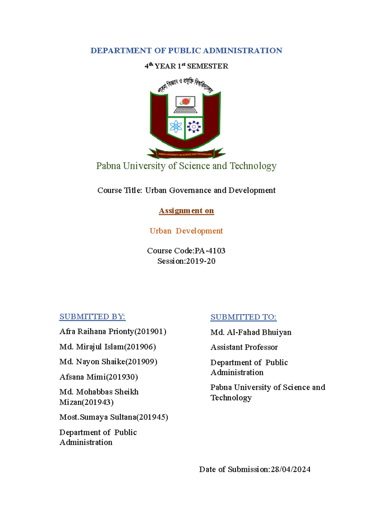 Group-01(PA-4103) - assignment - DEPARTMENT OF PUBLIC ADMINISTRATION 4 ...