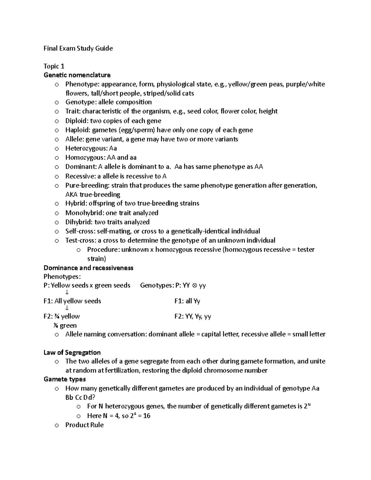 Final Exam Study Guide - Stephenson - Genetics - Final Exam Study Guide ...