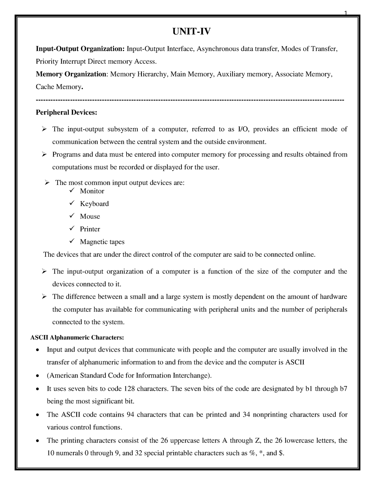 DOC-20230408-WA0004 - Coa - UNIT-IV Input-Output Organization: Input ...