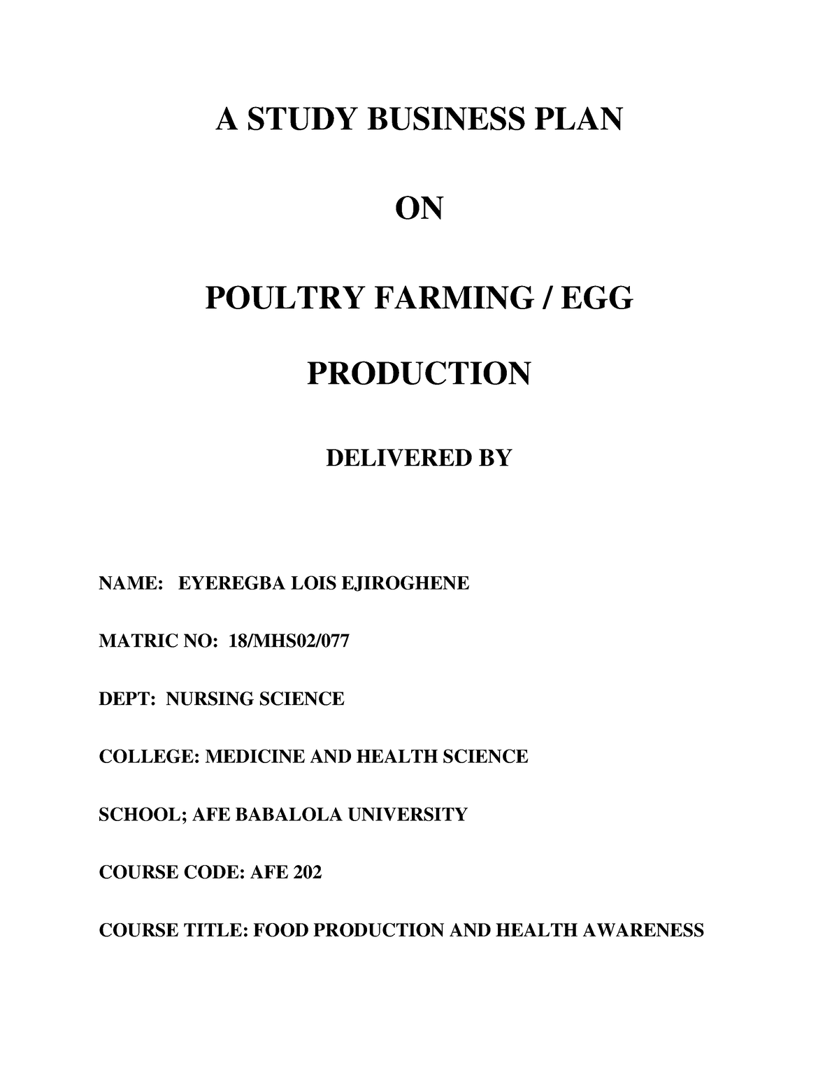 sample business plan on poultry farming