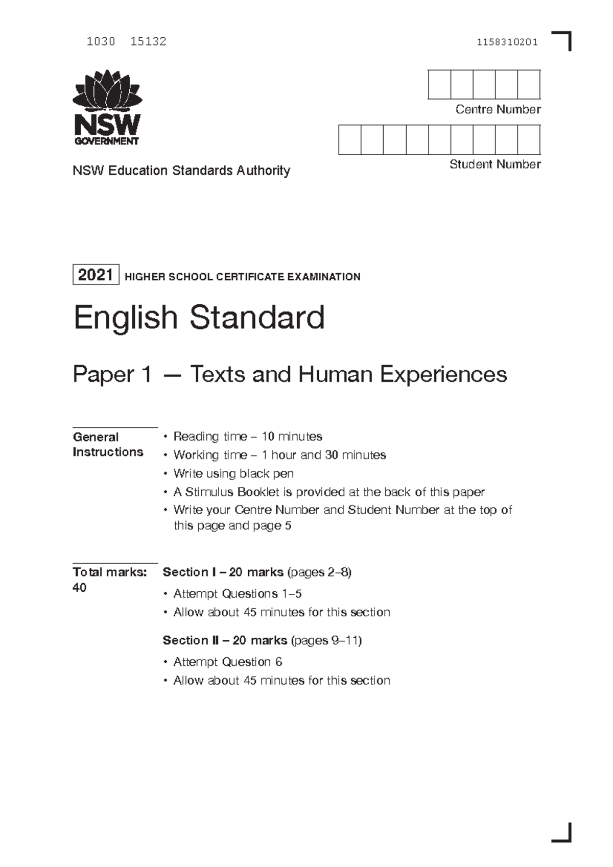 2021 Hsc English Standard P1 - NSW Education Standards Authority 2021 ...