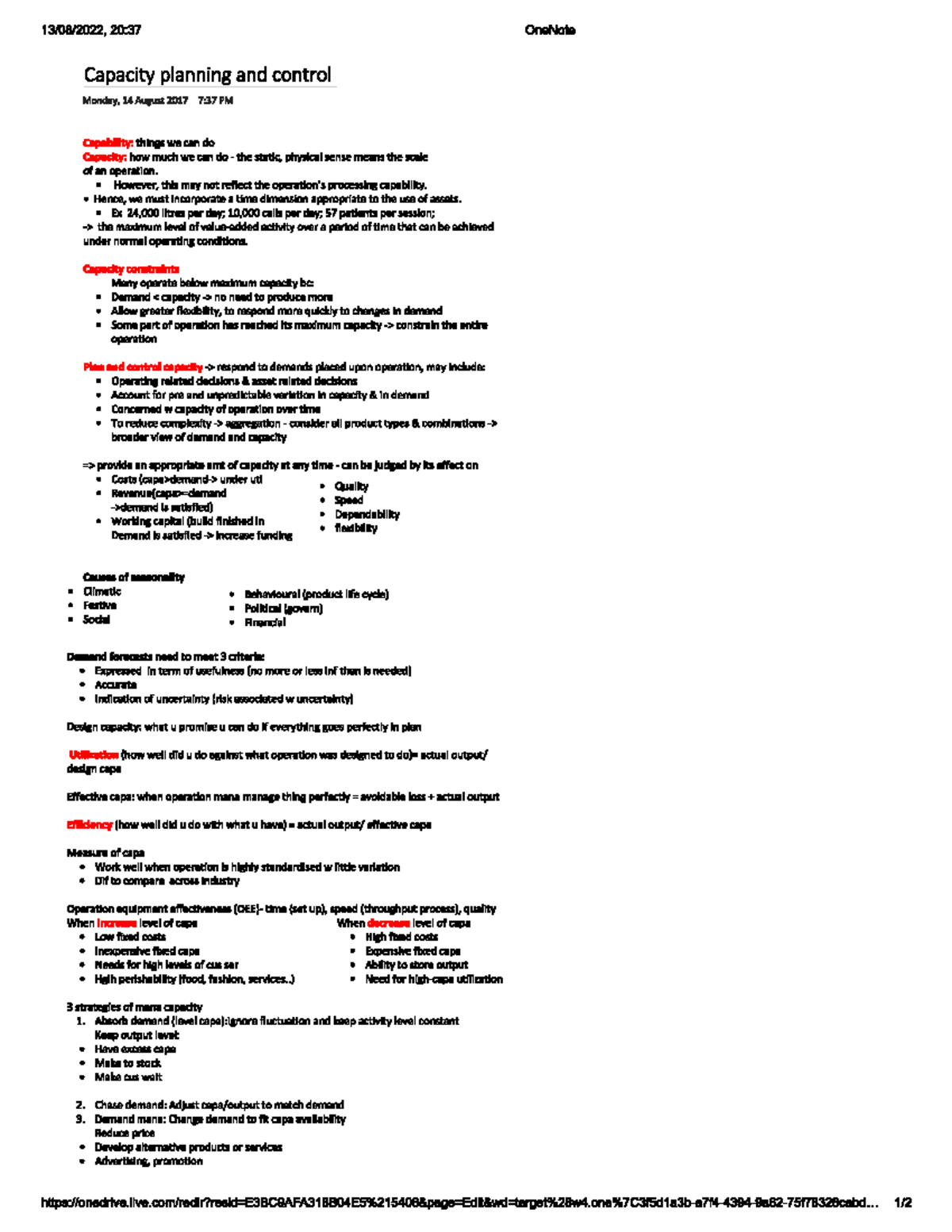 OPS216 WEEK 4 Capacity Planning and Control Lecture note - OPS216 - Studocu