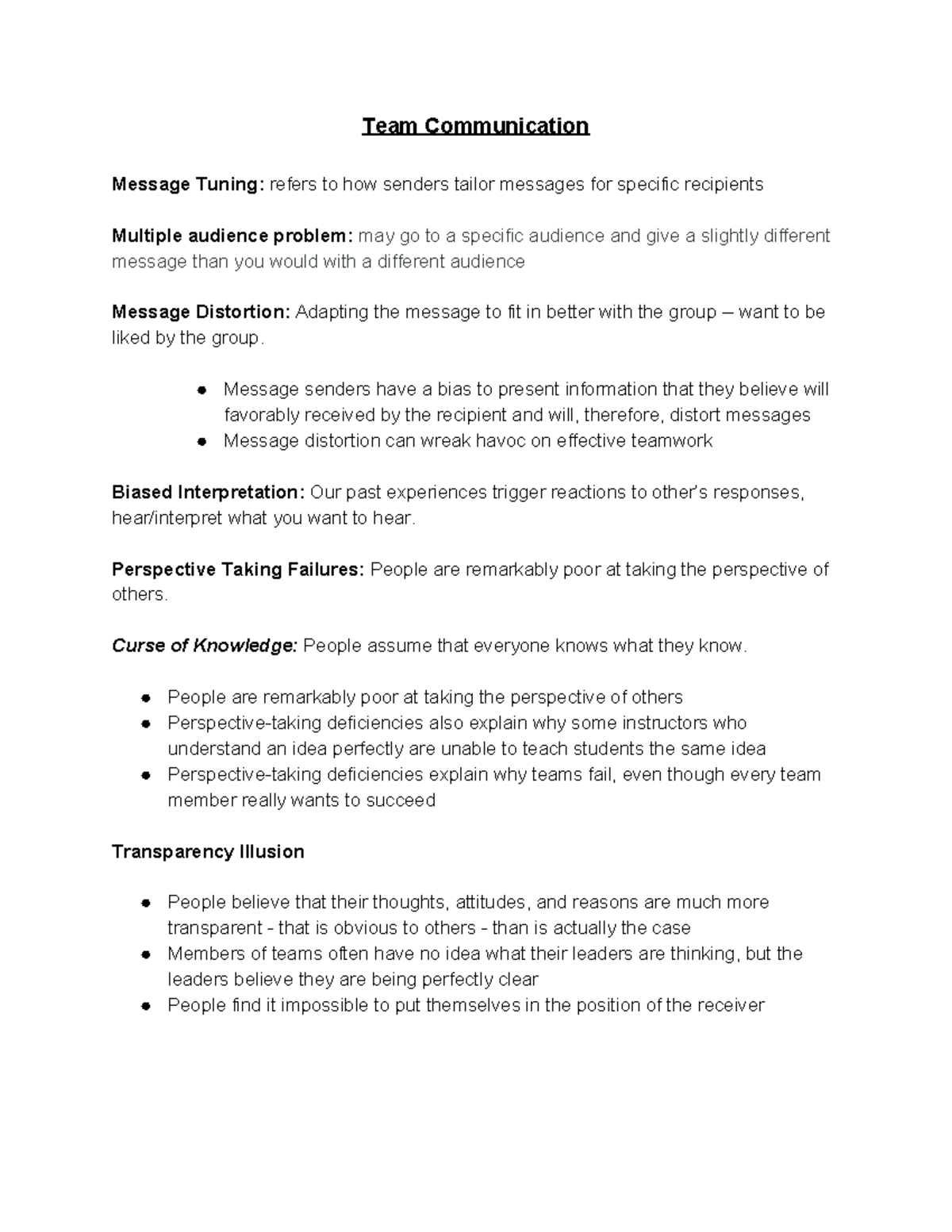 Chapter 6 Notes - Team Communication Message Tuning: refers to how ...